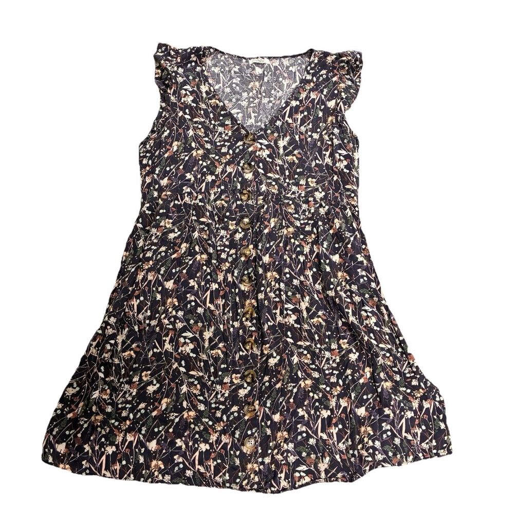 Maurices Floral Button Front Dress Women’s Size Medium Navy Multicolor V Neck